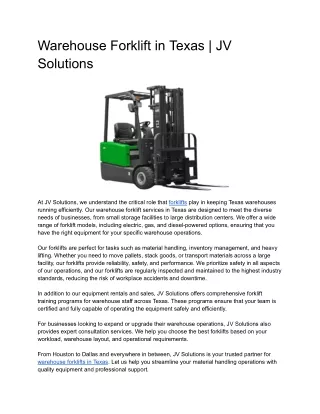 Warehouse Forklift in Texas _ JV Solutions