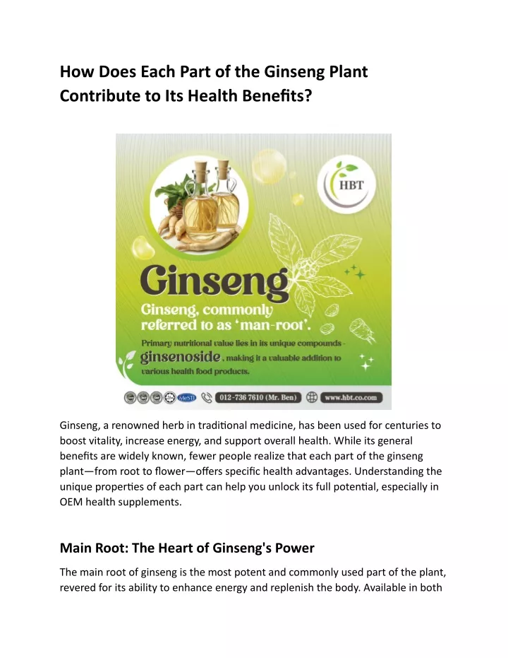 how does each part of the ginseng plant