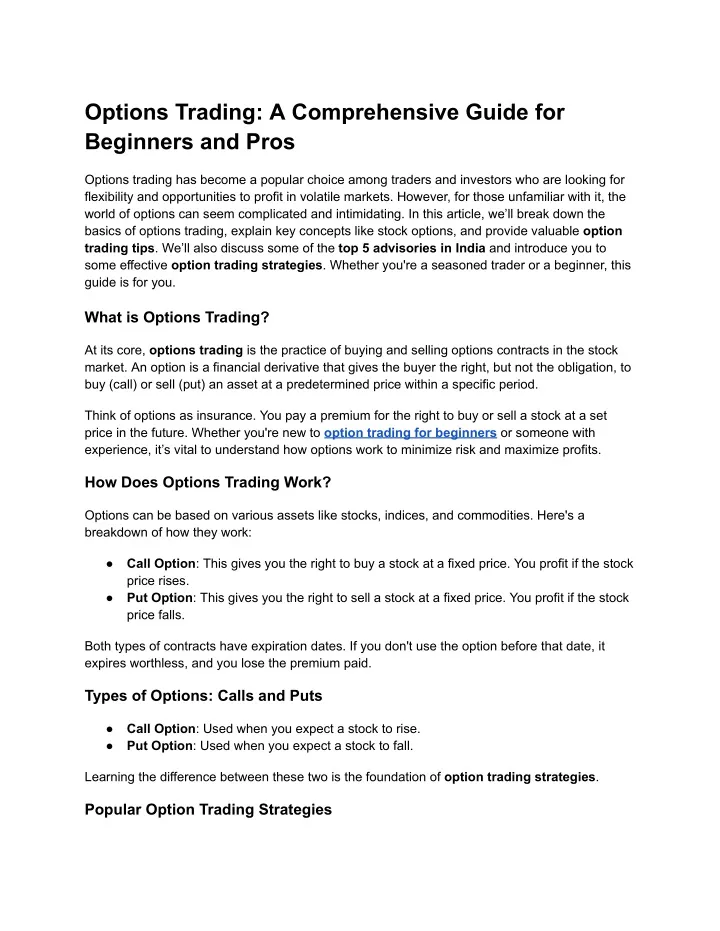 options trading a comprehensive guide