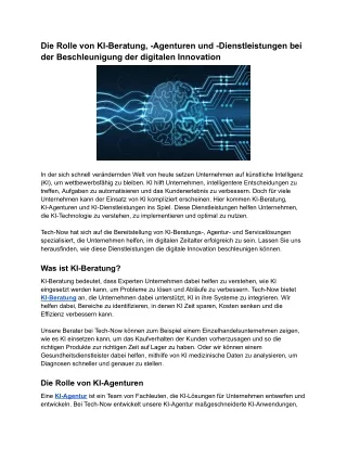 Die Rolle von KI-Beratung, -Agenturen und -Dienstleistungen bei der Beschleunigung der digitalen Innovation