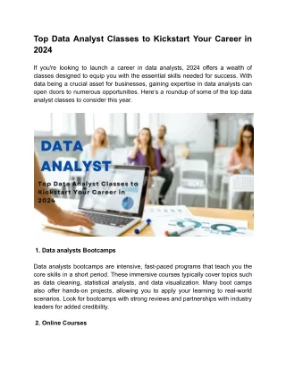 Top Data Analyst Classes to Kickstart Your Career in 2024