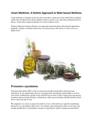 Unani Medicine: A Holistic Approach to Male Sexual Wellness