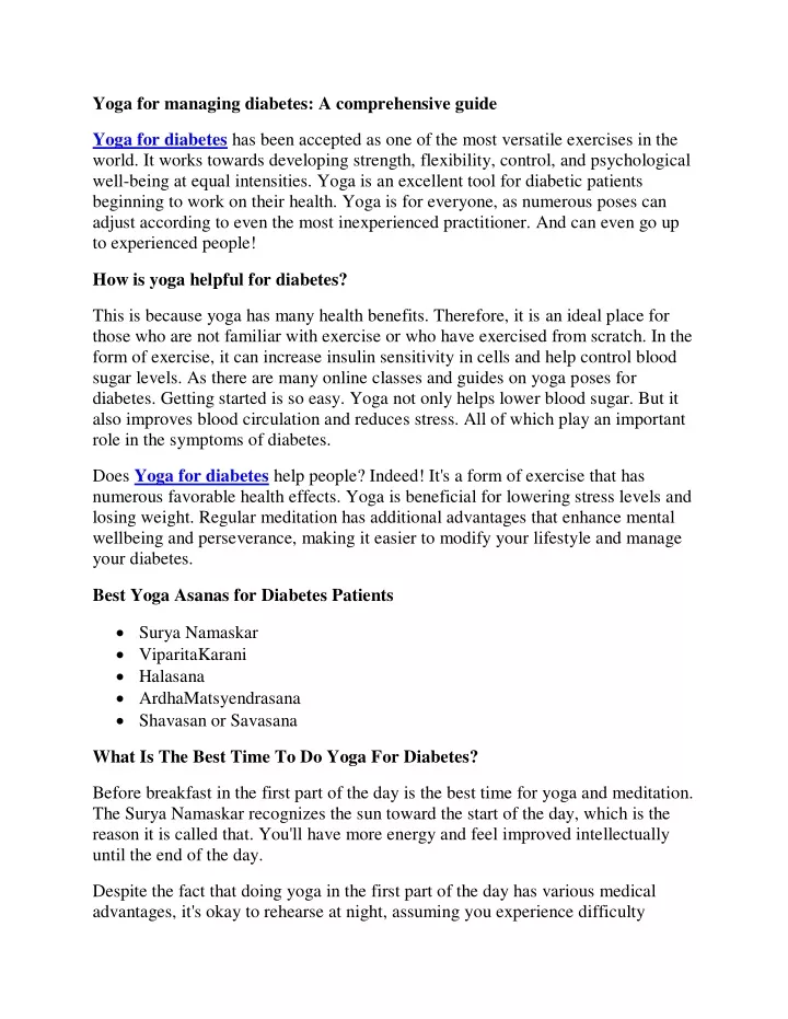 yoga for managing diabetes a comprehensive guide