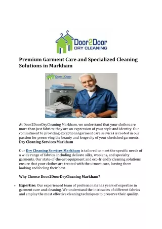 Premium Garment Care and Specialized Cleaning Solutions in Markham