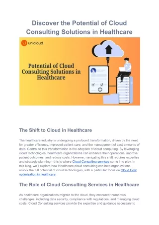 Potential of Cloud Consulting Solutions in Healthcare