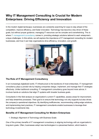 Why IT Management Consulting is Crucial for Modern Enterprises Driving Efficiency and Innovation