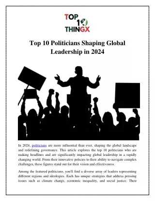 Top 10 Politicians Shaping Global Leadership in 2024