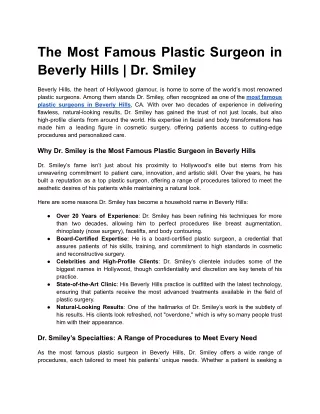 The Most Famous Plastic Surgeon in Beverly Hills | Dr. Smiley