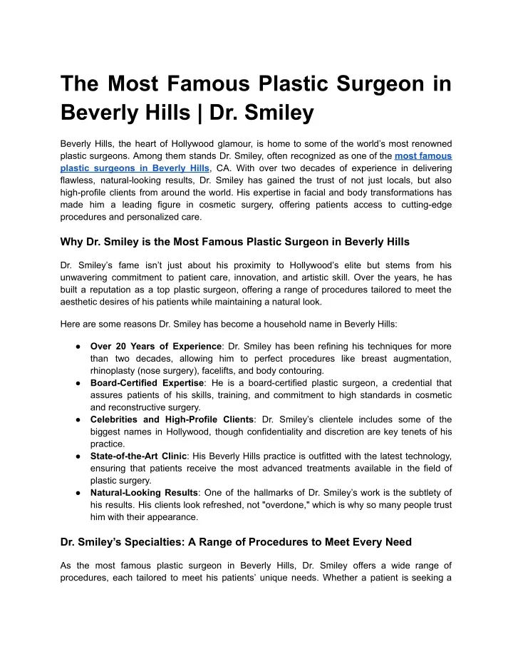 the most famous plastic surgeon in beverly hills