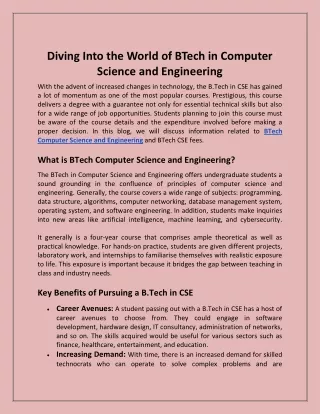 Diving Into the World of BTech in Computer Science and Engineering