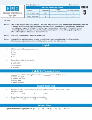 English International Olympiad (EIO) Class 5 Sample Paper