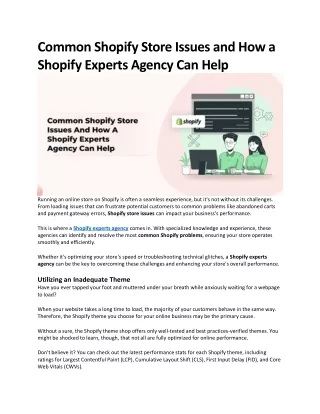 Common Shopify Store Issues and How a Shopify Experts Agency Can Help