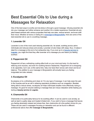 Best Essential Oils to Use during a Massages for Relaxation