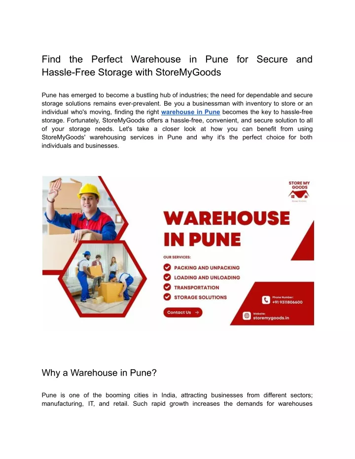 find the perfect warehouse in pune for secure