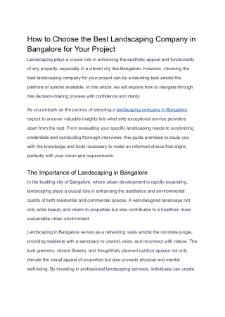 How to Choose the Best Landscaping Company in Bangalore for Your Project