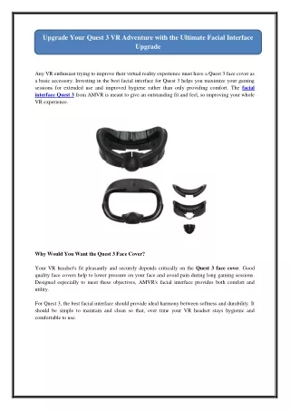 Upgrade Your Quest 3 VR Adventure with the Ultimate Facial Interface Upgrade