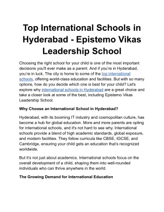 Top International Schools in Hyderabad - Epistemo Vikas Leadership School