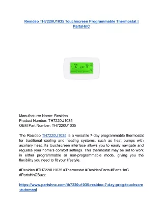 Resideo TH7220U1035 Touchscreen Programmable Thermostat _ PartsHnC