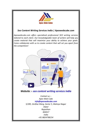 Seo Content Writing Services India  Apexwebcube.com