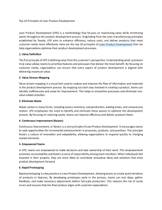 Top 10 Principles of Lean Product Development