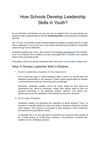 How Schools Develop Leadership  Skills in Youth?