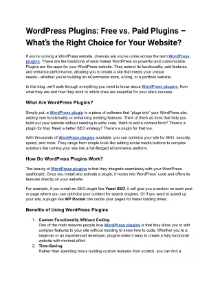 WordPress Plugins: Free vs. Paid Plugins – What’s the Right Choice for Your Webs