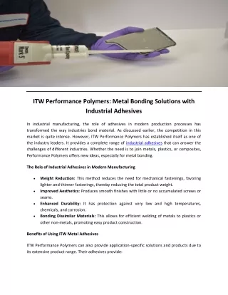 ITW Performance Polymers Metal Bonding Solutions with Industrial Adhesives