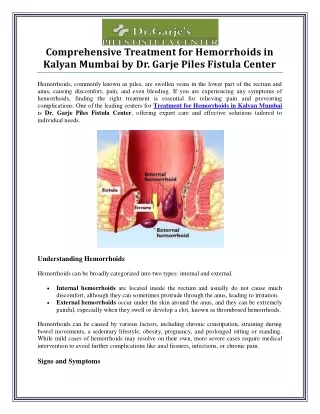 Effective Treatment for Hemorrhoids in Kalyan Mumbai