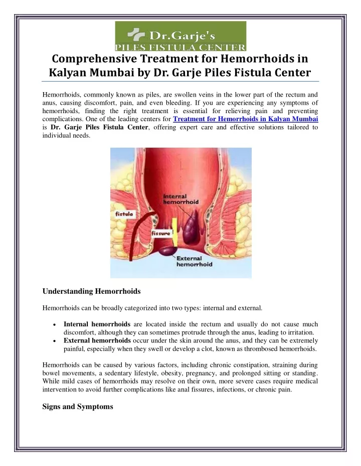 comprehensive treatment for hemorrhoids in kalyan