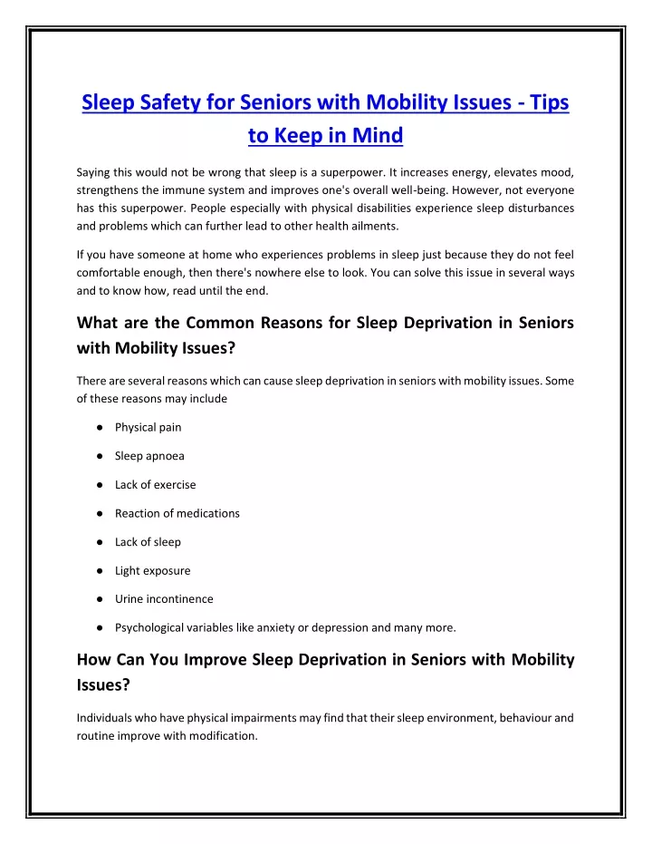 sleep safety for seniors with mobility issues