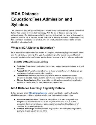 mca distance education fees admission and syllabus