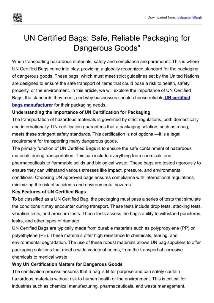 PPT - UN Certified Bags: Safe, Reliable Packaging for Dangerous Goods ...
