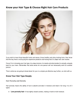 Know your Hair Type & Choose Right Hair Care Products