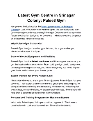 Latest Gym Centre in Srinagar Colony_ Pulse8 Gym