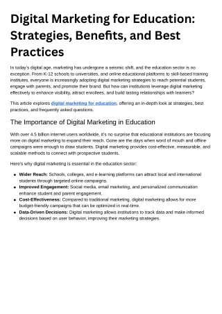 Digital Marketing for Education Strategies, Benefits, and Best Practices