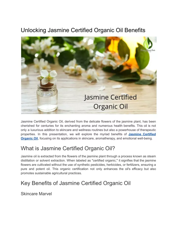 unlocking jasmine certified organic oil benefits