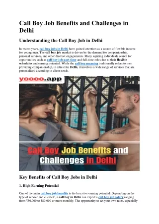 Call Boy Job Benefits and Challenges in Delhi