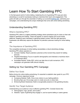 Learn How To Start Gambling PPC