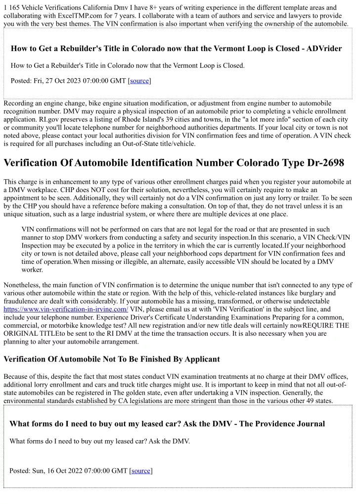 1 165 vehicle verifications california dmv i have