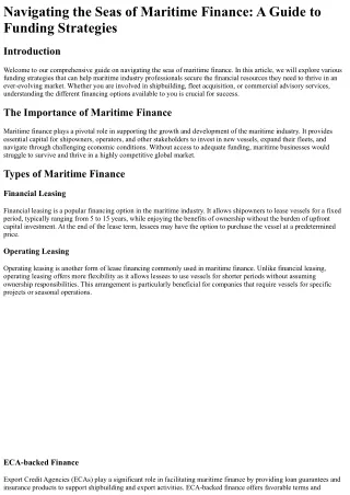 navigating the seas of maritime finance a guide