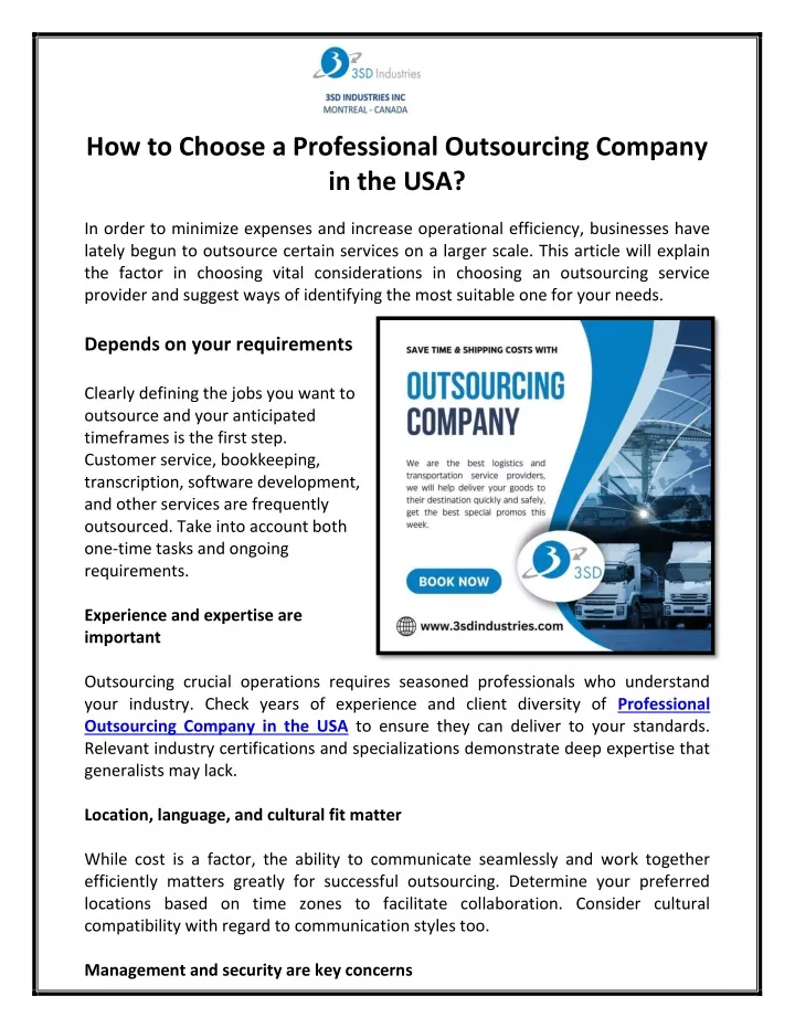 how to choose a professional outsourcing company