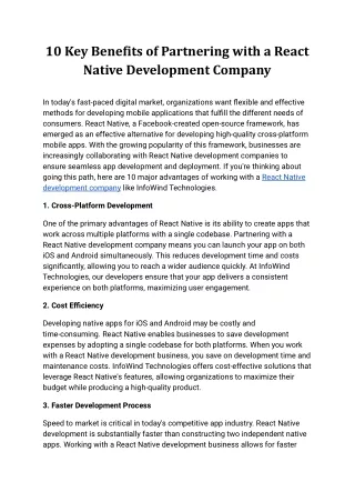 10 Key Benefits of Partnering with a React Native Development Company