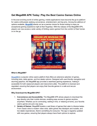 Get Mega888 APK Today_ Play the Best Casino Games Online