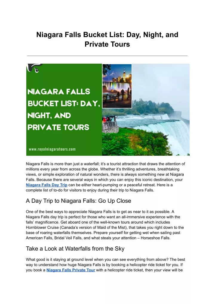 niagara falls bucket list day night and private