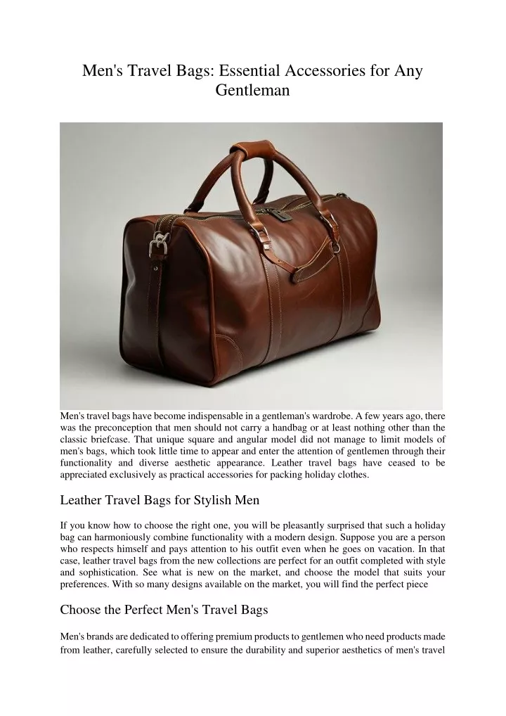 men s travel bags essential accessories