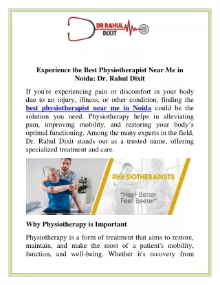 Experience the Best Physiotherapist Near Me in Noida Dr. Rahul Dixit