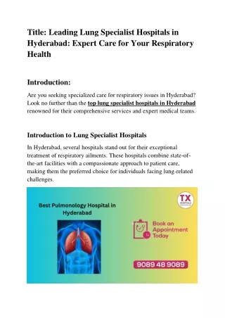 Lungs Specialist in Hyderabad -TX Hospitals