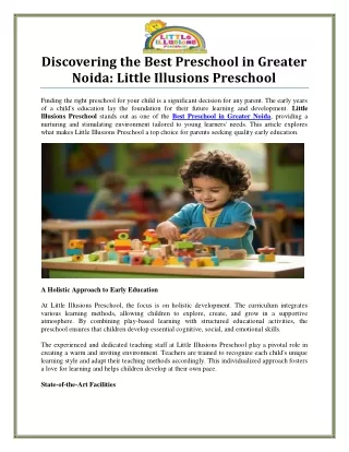 Best Preschool in Greater Noida for Your Child's Growth