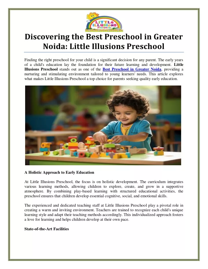 discovering the best preschool in greater noida