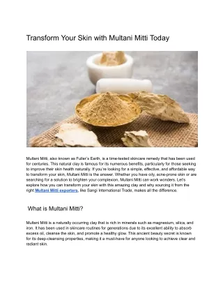 Transform Your Skin with Multani Mitti Today